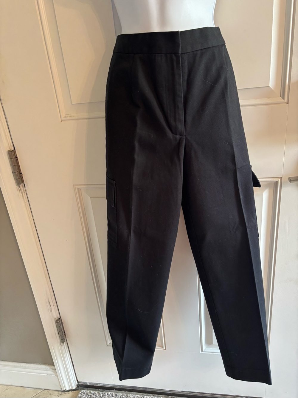Talbots Black Straight-Leg High-Waist Trousers with Side Cargo Pockets